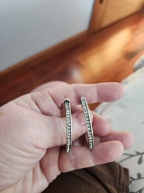 Brighton Secret Of Love Silver Crystal-Accented Hoop Earrings -